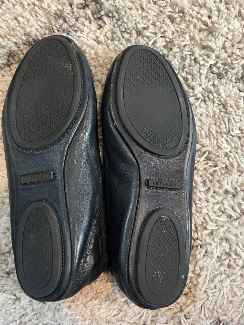 TORY BURCH Black Leather Logo Ballet Flats